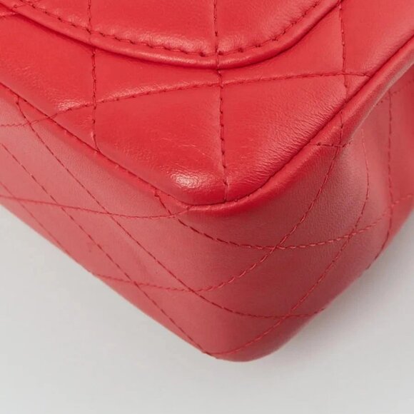 Chanel Red Quilted Lambskin Leather Classic Square Mini Flap Bag - Picture 4 of 9